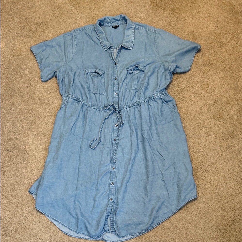 Torrid Light Blue Denim Chambray  Shirt Tail Dress Drawstring Waist Size 3x/22